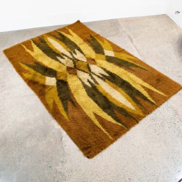 Mid Century Danish Modern Shag Rug Ege Rya Abstract Brown Green Area 55x78 Wool