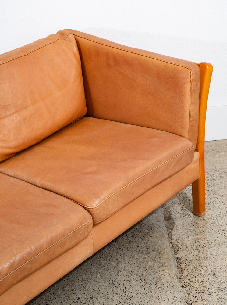 Mid Century Danish Modern Sofa Couch 3 Seater Stouby Leather Tan Denmark 80 in - Image 11