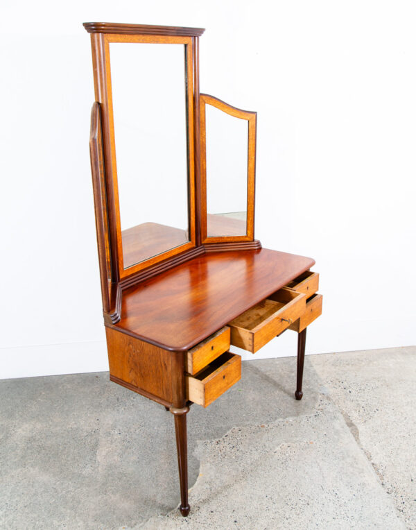Mid Century Danish Modern Vanity Table Desk Oak Mirror Locking Drawers Vintage - Image 3
