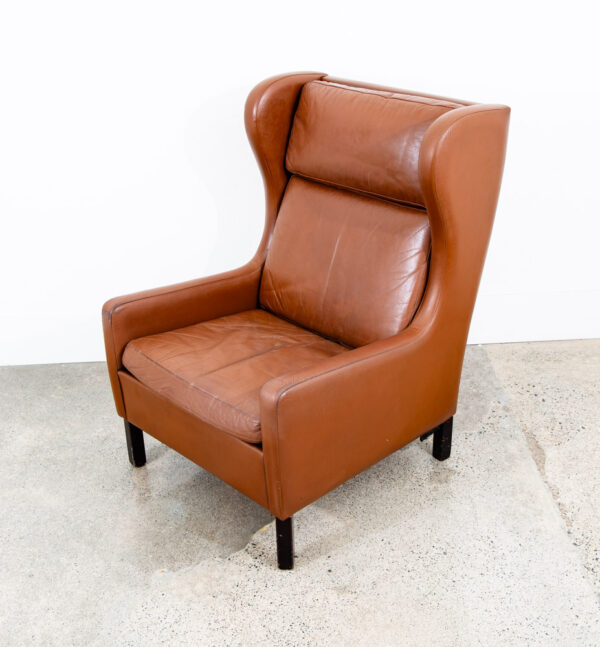 Mid Century Danish Modern Lounge Chair Wingback Brown Leather High Back Seat Mcm - Image 6
