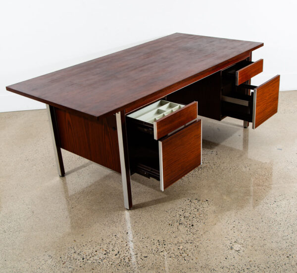Mid Century Danish Modern Desk Executive Nipu Rosewood Metal 4 Drawer File Mcm - Image 5
