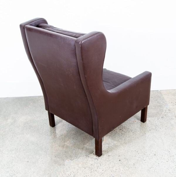 Mid Century Danish Modern Lounge Chair Wingback Brown Leather High Back Seat Mcm - Image 6