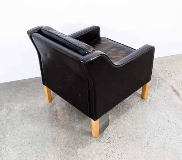 Mid Century Danish Modern Lounge Chair Black Leather White Oak Arm Denmark Mcm - Image 4