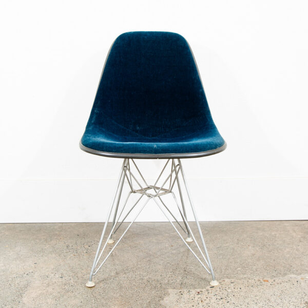Mid Century Modern Side Shell Chair Herman Miller Eames Eiffel Base Blue Mohair - Image 2