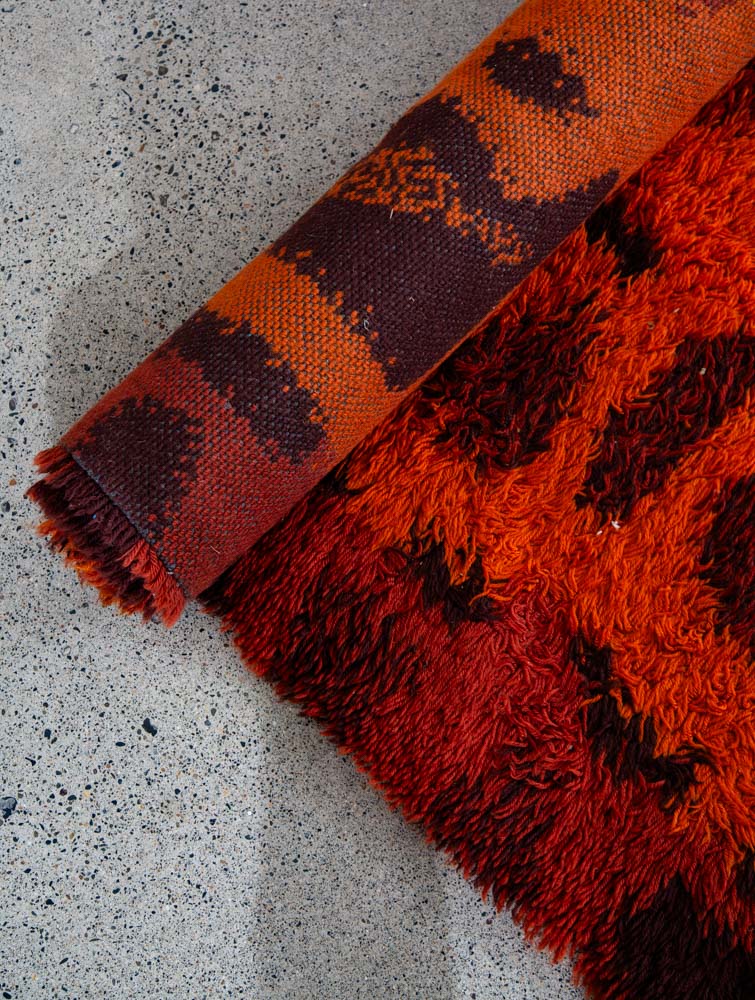 Mid Century Modern Shag Rug Ege Rya Abstract Orange Red Wool 142x93 Area Mcm XL - Image 10