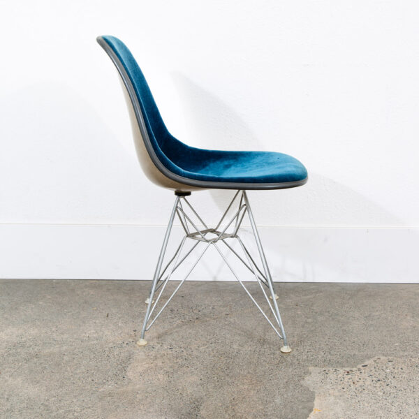 Mid Century Modern Side Shell Chair Herman Miller Eames Eiffel Base Blue Mohair - Image 3