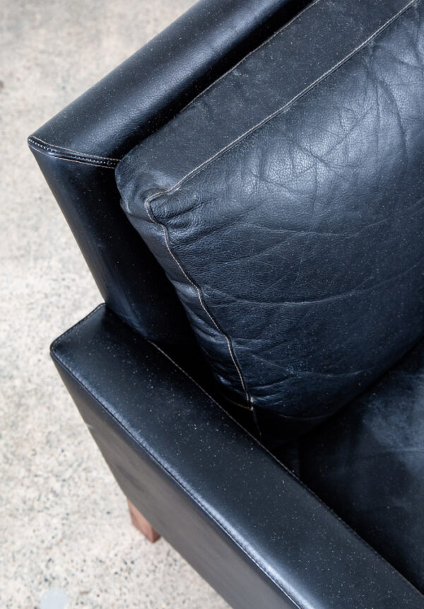 Mid Century Danish Modern Sofa Couch 3 Seater Leather Black Wood Denmark 74 in - Image 12
