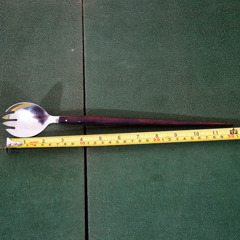 Mid Century Danish Modern Serving Utensils Pair Rosewood Steel Spoon Fork Two NM - Image 9