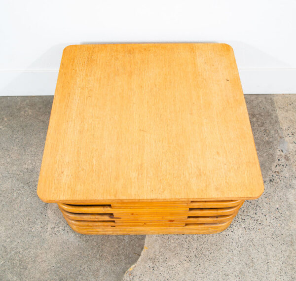 Mid Century Modern Coffee Table Square Bamboo Paul Frankl Rattan Oak Refinished - Image 4