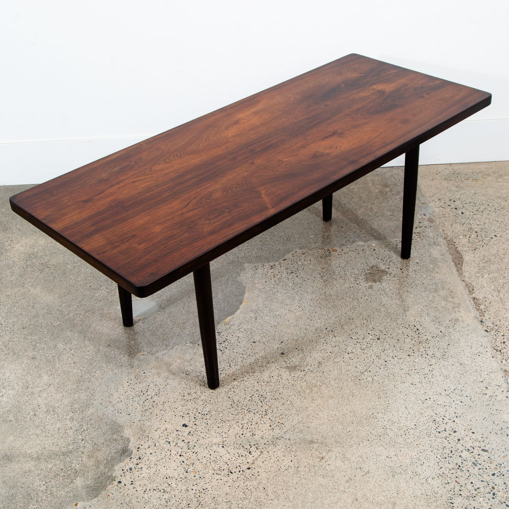 Mid Century Danish Modern Coffee Table Rosewood Mcm Vintage Surfboard 55 in Mcm - Image 4