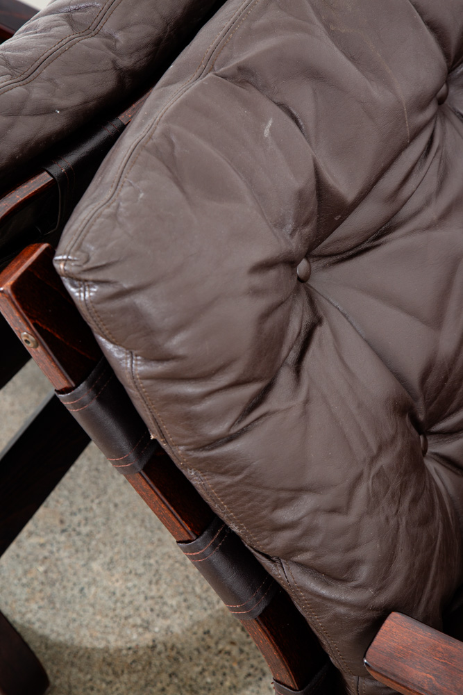 Mid Century Danish Modern Lounge Chairs Brown Leather Bentwood Set Pair Vintage - Image 9