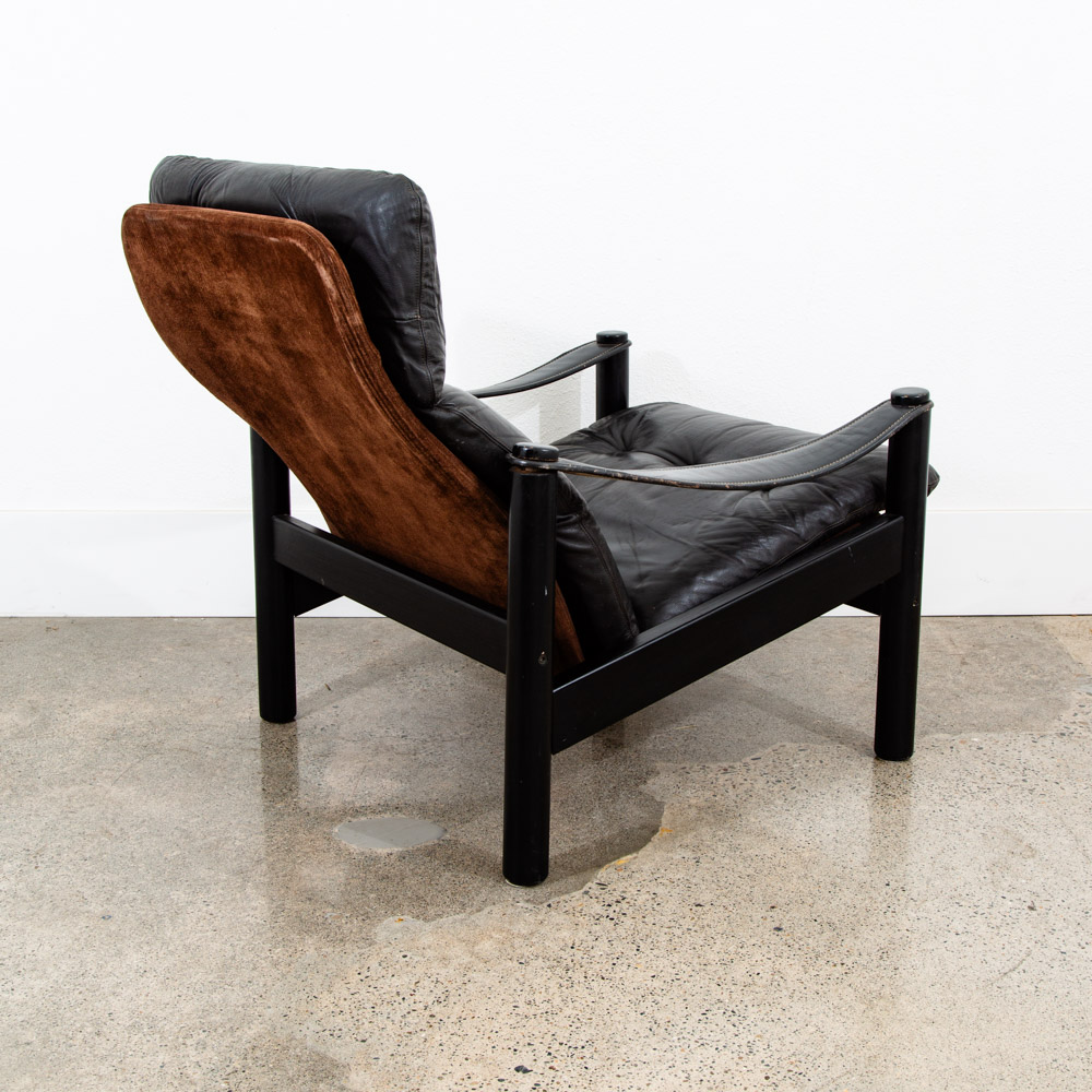 Mid Century Danish Modern Lounge Chair Black Leather Armchair Soren Nissen 70s - Image 4