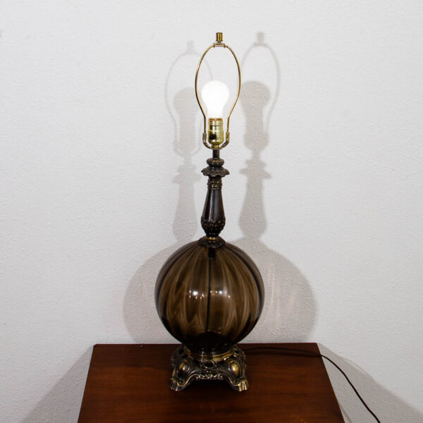Mid Century Modern Smoke Glass Desk Lamp Textured Body with Metal Base - Image 9