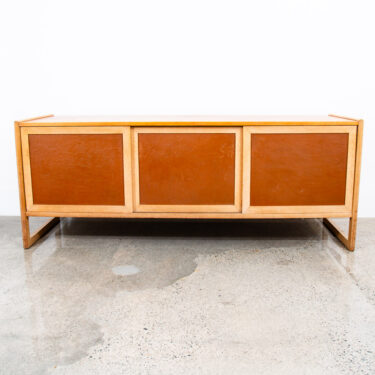 Mid Century Danish Modern Credenza Sideboard Solid Oak Leather Sliding Doors Mcm