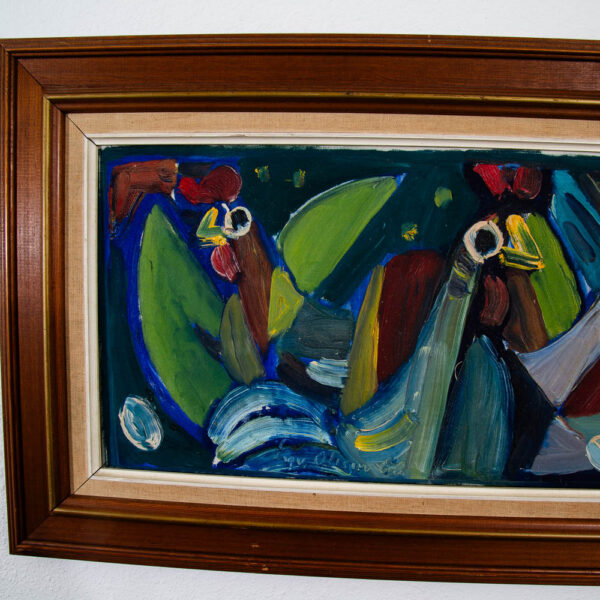 Mid Century Modern Art Original Abstract Chicken Hens Painting Framed Green Mcm - Image 7