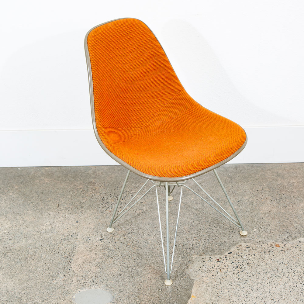 Mid Century Modern Side Chair Fiberglass Shell Orange Herman Miller Girard Tweed - Image 8