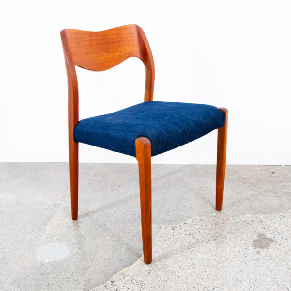 Mid Century Danish Modern Dining Chair Niels J.L Moller #71 Teak Dk Blue Denmark