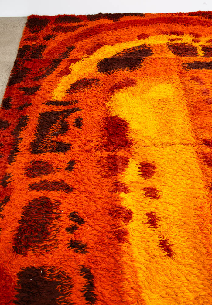 Mid Century Modern Shag Rug Ege Rya Abstract Orange Red Wool 142x93 Area Mcm XL - Image 6