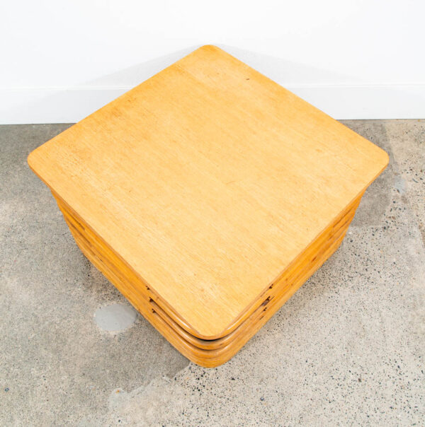 Mid Century Modern Coffee Table Square Bamboo Paul Frankl Rattan Oak Refinished - Image 2