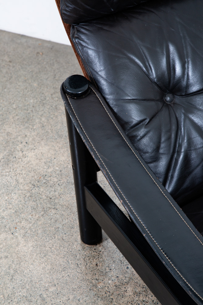 Mid Century Danish Modern Lounge Chair Black Leather Armchair Soren Nissen 70s - Image 9