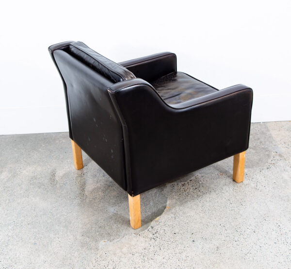Mid Century Danish Modern Lounge Chair Black Leather White Oak Arm Denmark Mcm - Image 6