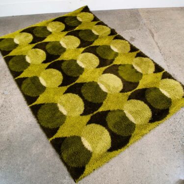 Mid Century Danish Modern Shag Rug Ege Rya Geometrical Avocado Green 55x78 Wool