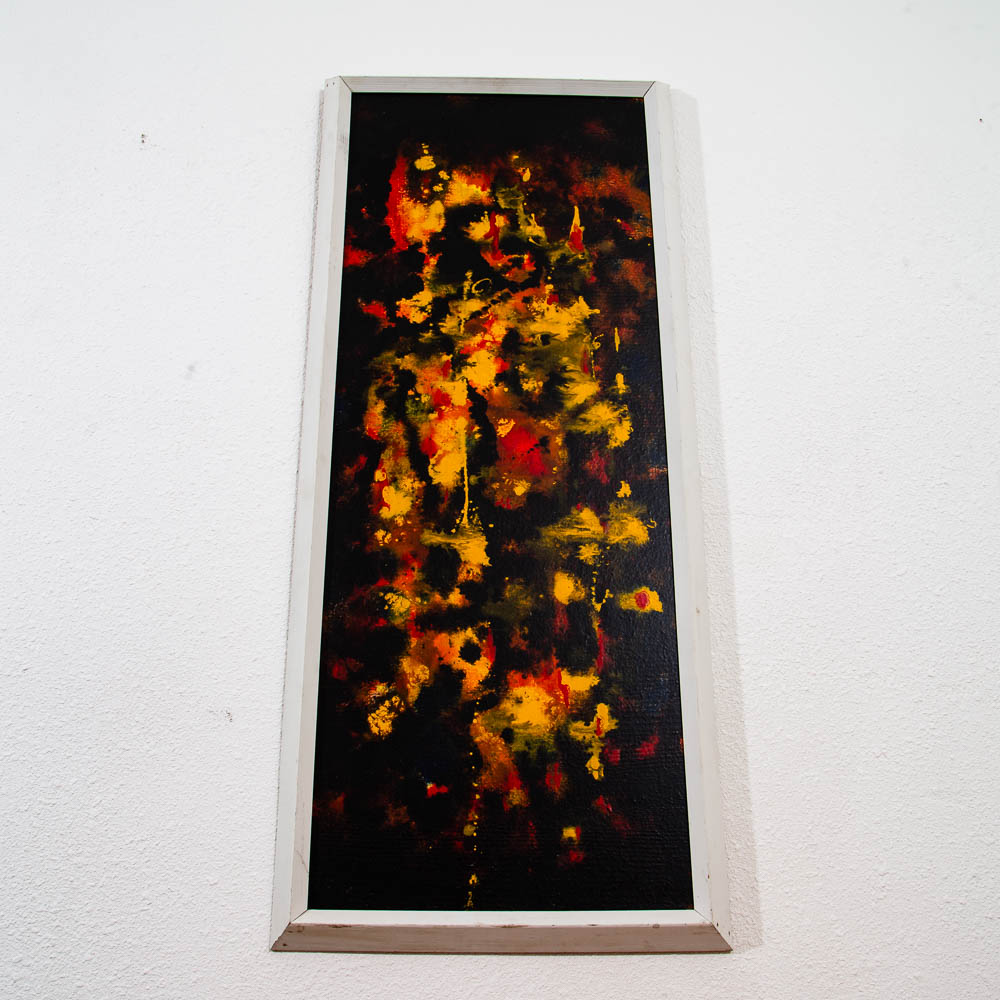 Mid Century Modern Original Art Abstract Expressionism Painting Black Yellow Mcm - Image 3