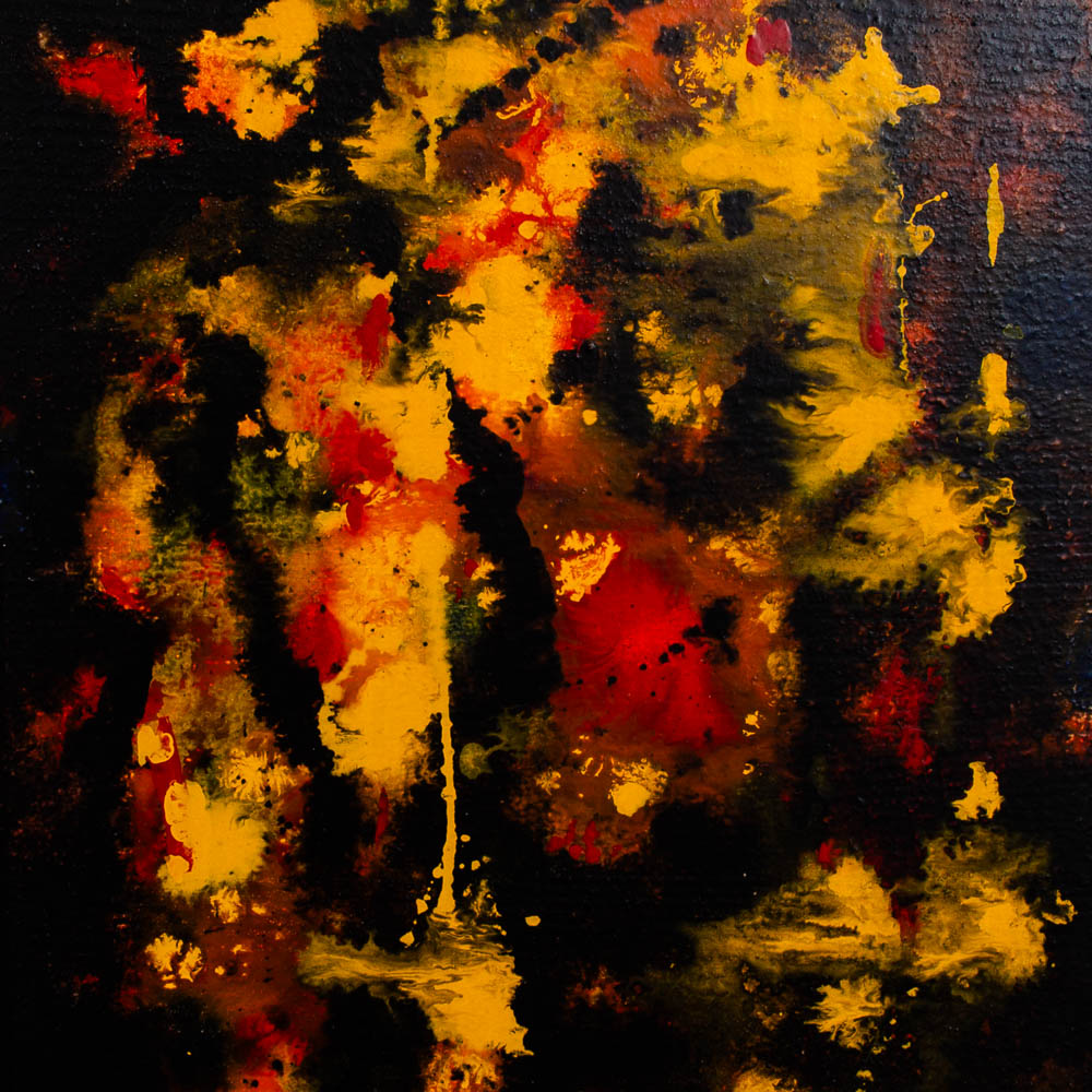 Mid Century Modern Original Art Abstract Expressionism Painting Black Yellow Mcm - Image 11