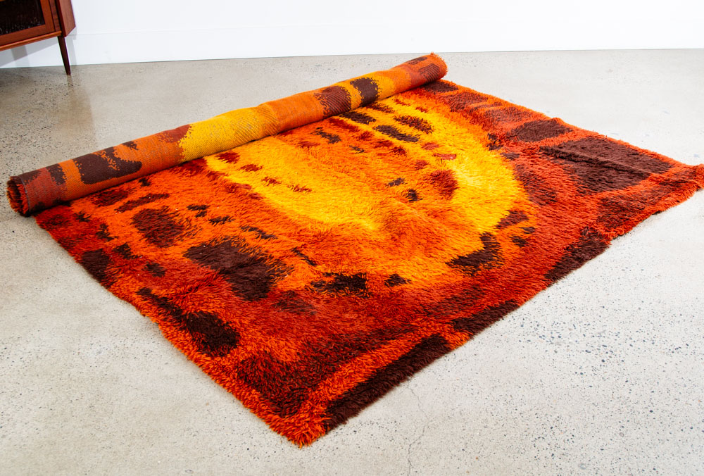 Mid Century Modern Shag Rug Ege Rya Abstract Orange Red Wool 142x93 Area Mcm XL - Image 5