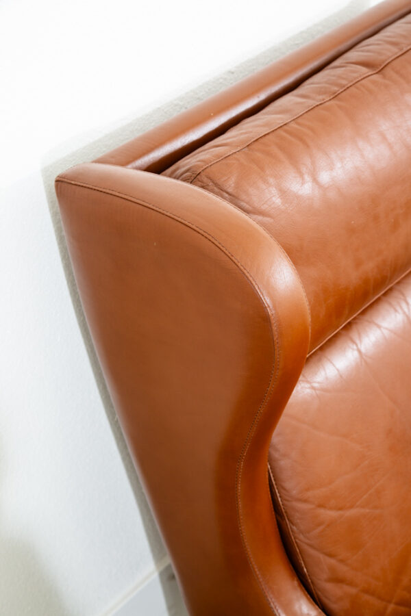 Mid Century Danish Modern Lounge Chair Wingback Brown Leather High Back Seat Mcm - Image 7