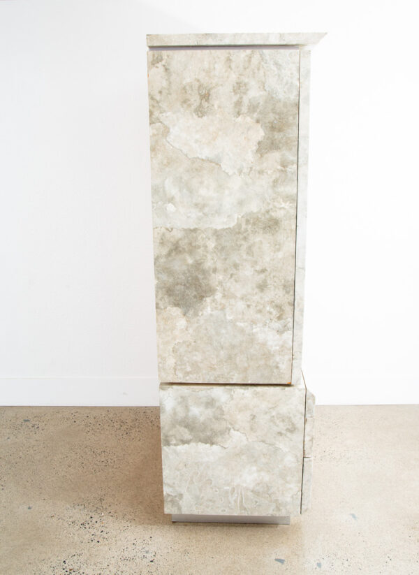 Mid Century Post Modern Dresser Armoire Highboy Stone Marble Metal Frame 1980 - Image 3