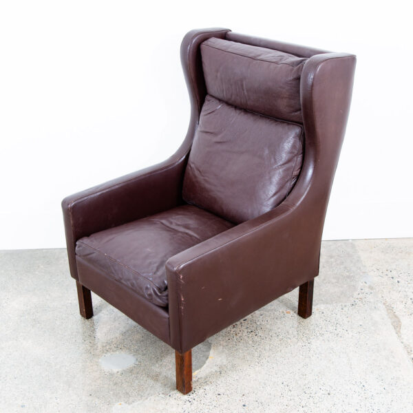 Mid Century Danish Modern Lounge Chair Wingback Brown Leather High Back Seat Mcm - Image 7