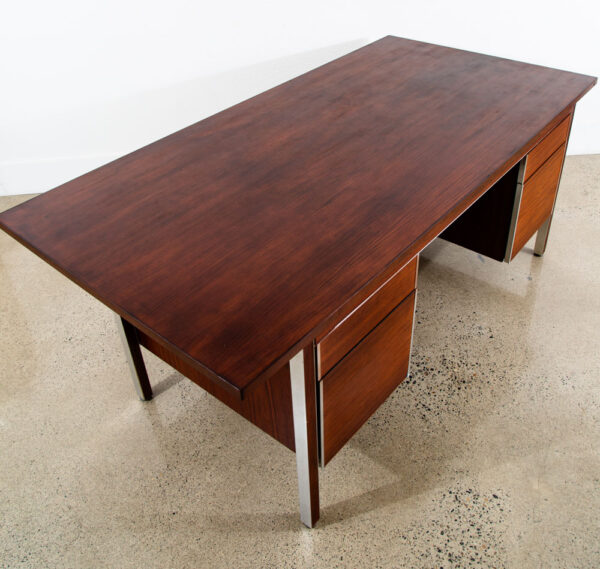 Mid Century Danish Modern Desk Executive Nipu Rosewood Metal 4 Drawer File Mcm - Image 3