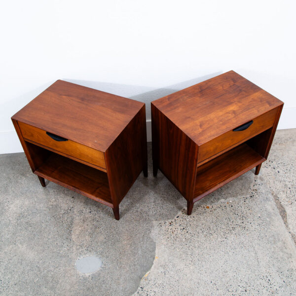 Mid Century Modern Nightstands End Side Tables Dillingham Esprit Walnut Drawer - Image 5