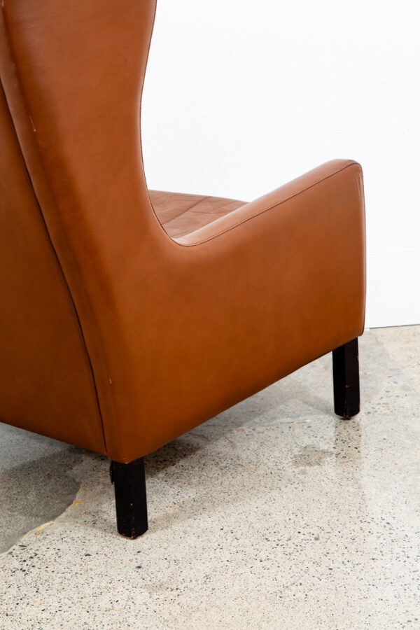 Mid Century Danish Modern Lounge Chair Wingback Brown Leather High Back Seat Mcm - Image 8