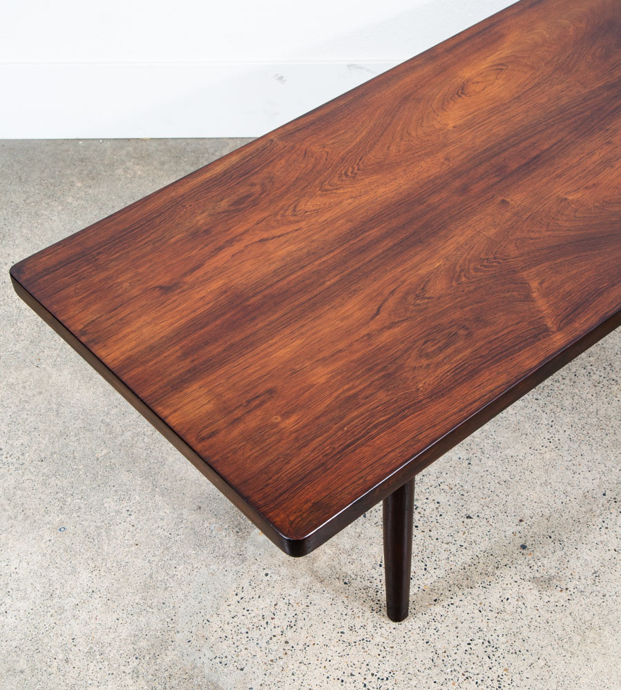 Mid Century Danish Modern Coffee Table Rosewood Mcm Vintage Surfboard 55 in Mcm - Image 5