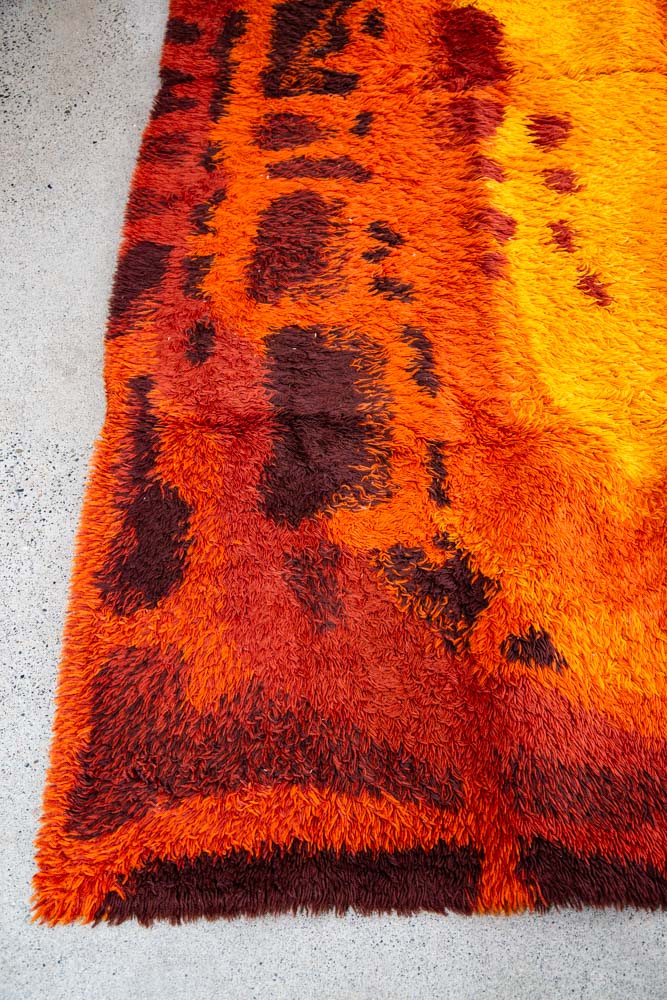 Mid Century Modern Shag Rug Ege Rya Abstract Orange Red Wool 142x93 Area Mcm XL - Image 11