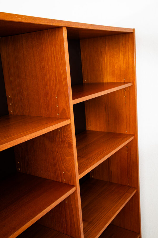 Mid Century Danish Modern Credenza Bookshelf Cabinet Teak Shelves Sliding Doors - Image 11