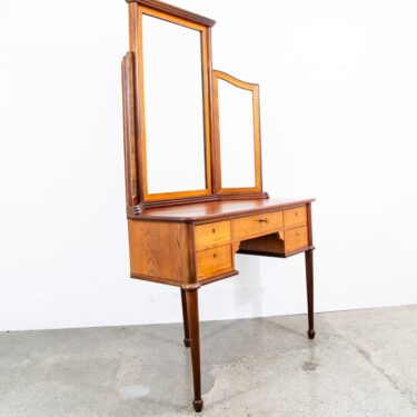 Mid Century Danish Modern Vanity Table Desk Oak Mirror Locking Drawers Vintage