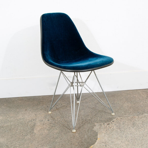 Mid Century Modern Side Shell Chair Herman Miller Eames Eiffel Base Blue Mohair - Image 10