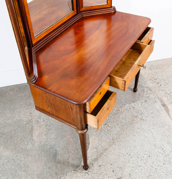 Mid Century Danish Modern Vanity Table Desk Oak Mirror Locking Drawers Vintage - Image 5