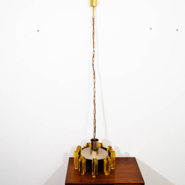 Mid Century Modern Chandelier Light Black Fogged Glass Lamp Chain Vintage Mcm - Image 3