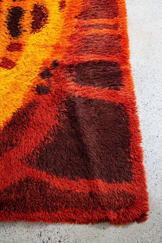 Mid Century Modern Shag Rug Ege Rya Abstract Orange Red Wool 142x93 Area Mcm XL - Image 12