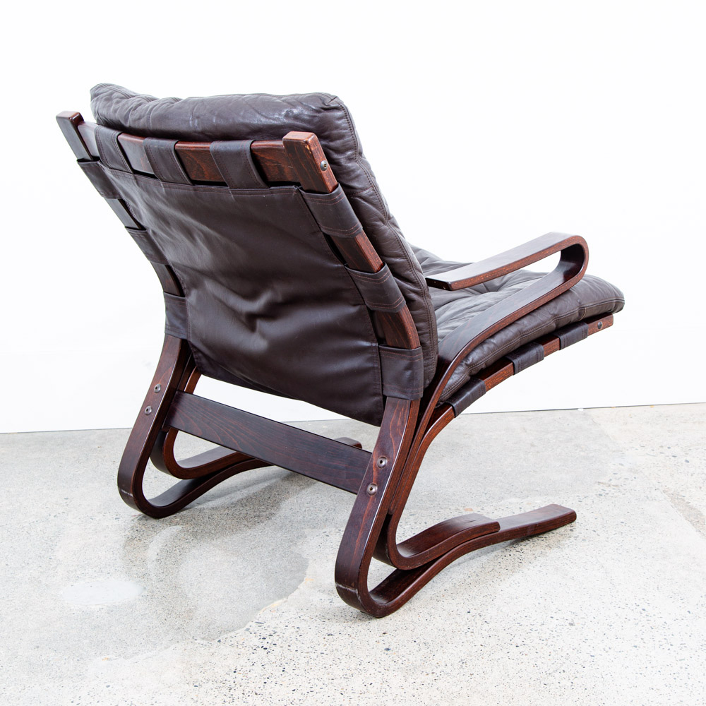 Mid Century Danish Modern Lounge Chairs Brown Leather Bentwood Set Pair Vintage - Image 6