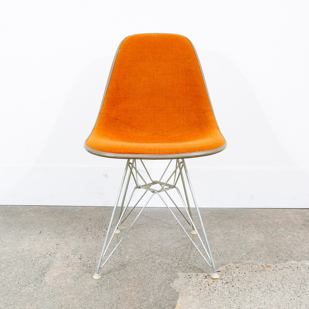 Mid Century Modern Side Chair Fiberglass Shell Orange Herman Miller Girard Tweed - Image 2