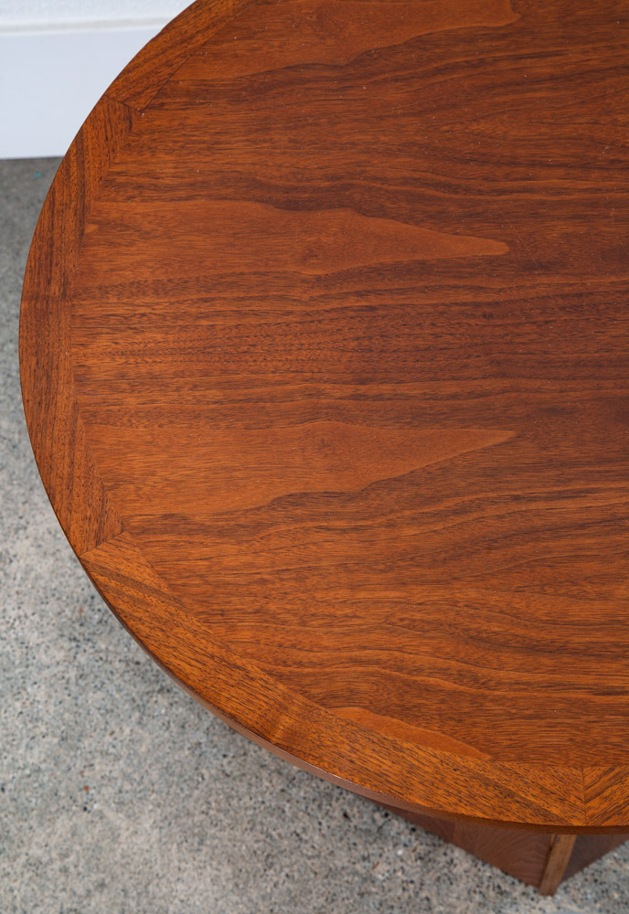 Mid Century Modern End Table Side Round Lane Cabinet Storage Danish Walnut Doors - Image 9