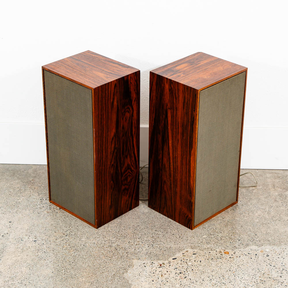 Mid Century Danish Modern Speakers Set Brazilian Rosewood Compact Vintage Hifi - Image 4