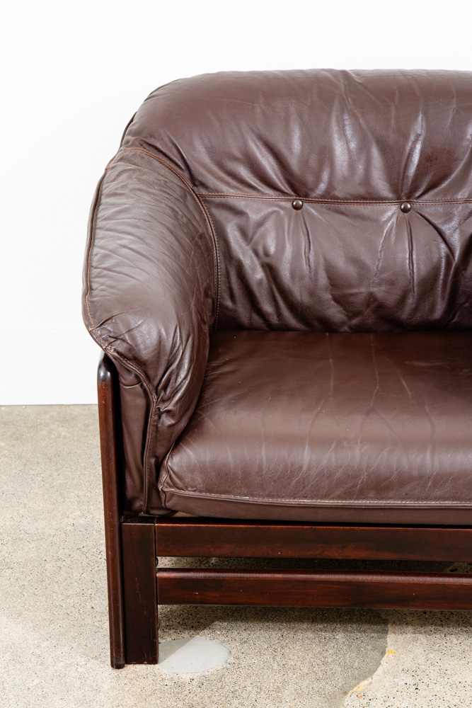 Mid Century Danish Modern Lounge Chairs Armchairs Set Cane Brown Leather Denmark - Image 7