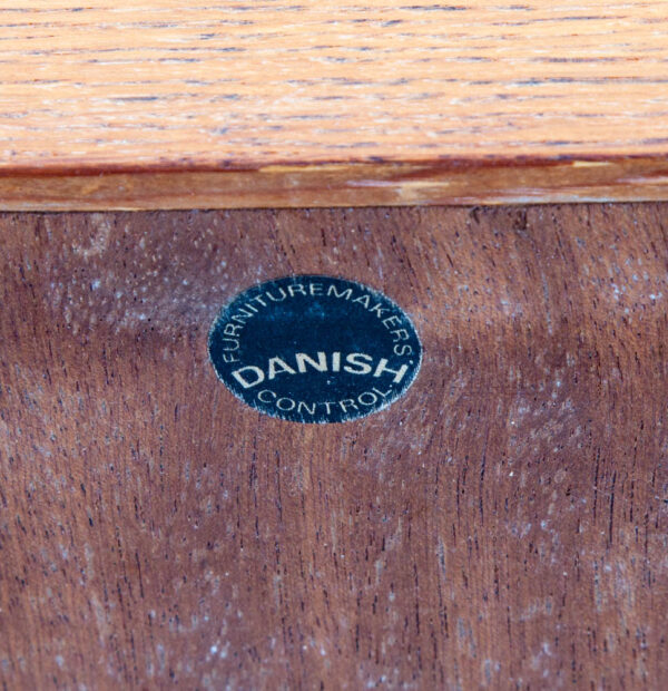 Mid Century Danish Modern Credenza Sideboard Solid Oak Leather Sliding Doors Mcm - Image 7