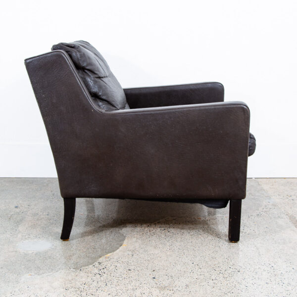 Mid Century Danish Modern Lounge Chair Black Leather Arm Denmark Mcm Armchair NM - Image 4